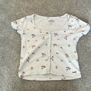 Hollister, Small, Pink and Red Floral, Baby tee.